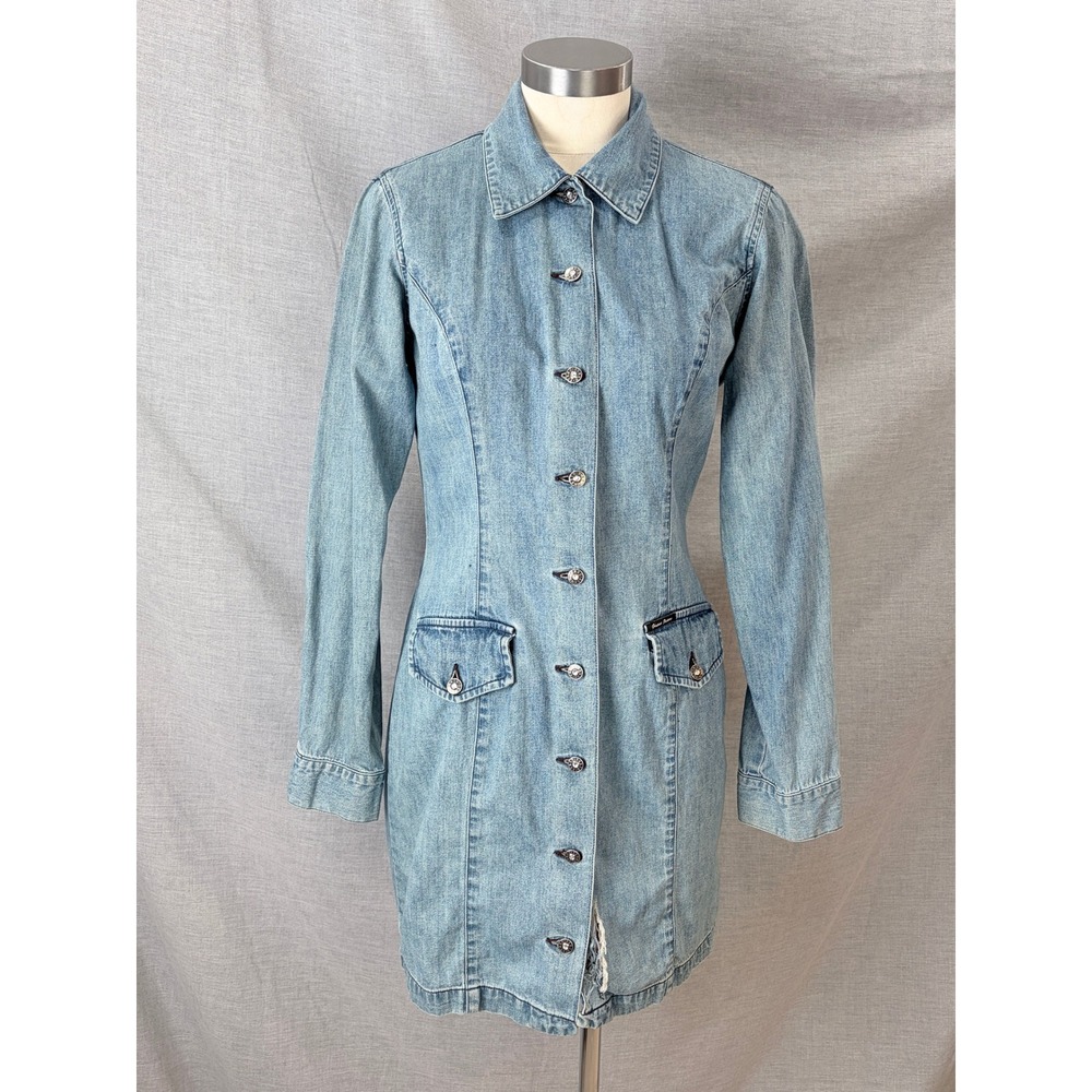 Vintage Guess Jeans USA Y2K Denim Mini Dress Distressed Shacket 7 AS IS‎